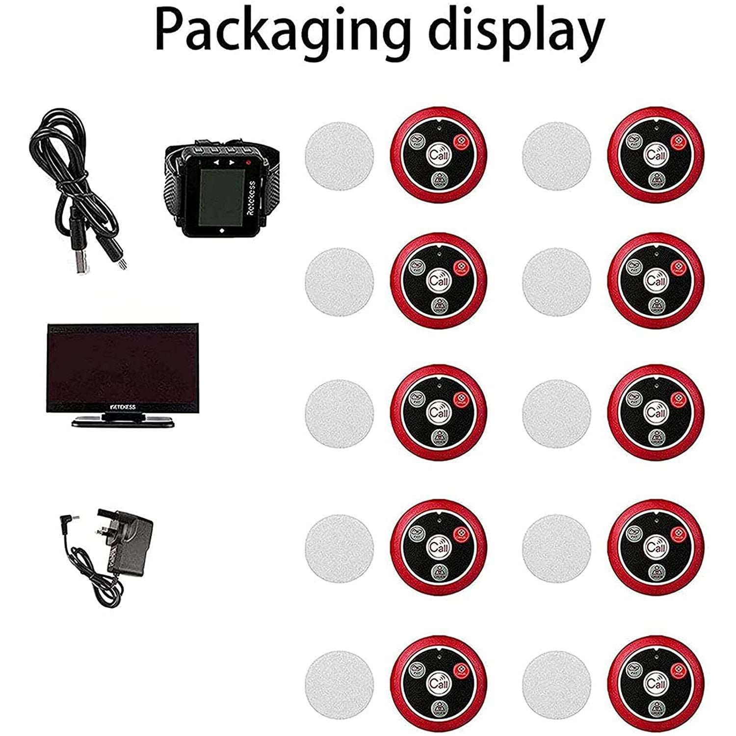 Retekess T128 Pager System, Wireless Calling System Voice Broadcast Modes, Watch Standby 36 Hours for Restaurant Bar.