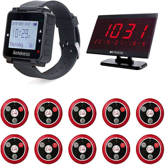 Retekess T128 Pager System, Wireless Calling System Voice Broadcast Modes, Watch Standby 36 Hours for Restaurant Bar. Black