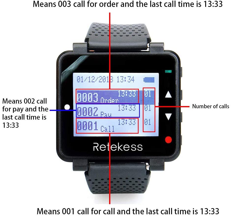 Retekess T128-T117 Restaurant Pager, Wireless Calling Pager, with Three Reminder Modes, 1 Watch Receiver and 10 Customer Call Button