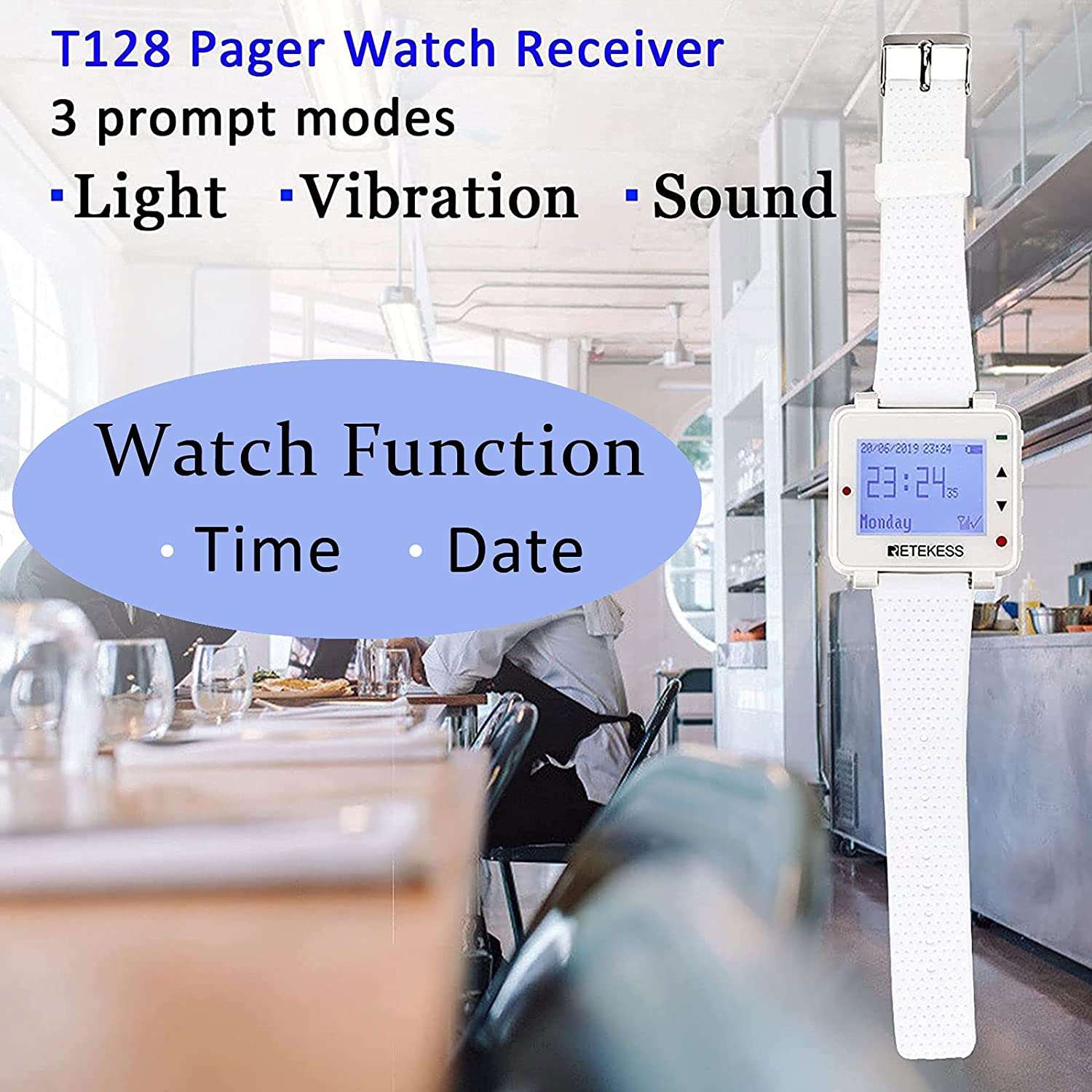 Retekess T128 Watch Receiver with 20 Call Buttons & USB Cable – Reliable Communication