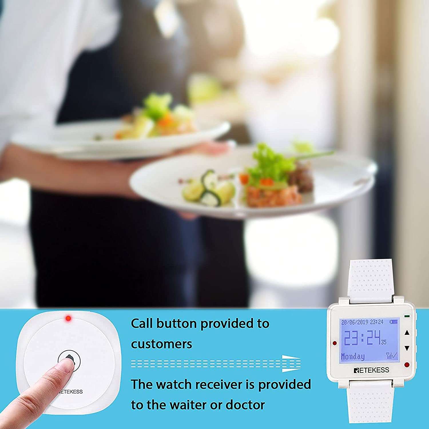 Retekess T128 Watch Receiver with 20 Call Buttons & USB Cable – Reliable Communication