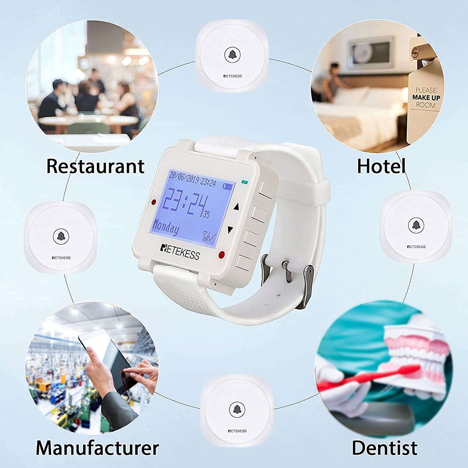 Retekess T128 Watch Receiver with 20 Call Buttons & USB Cable – Reliable Communication