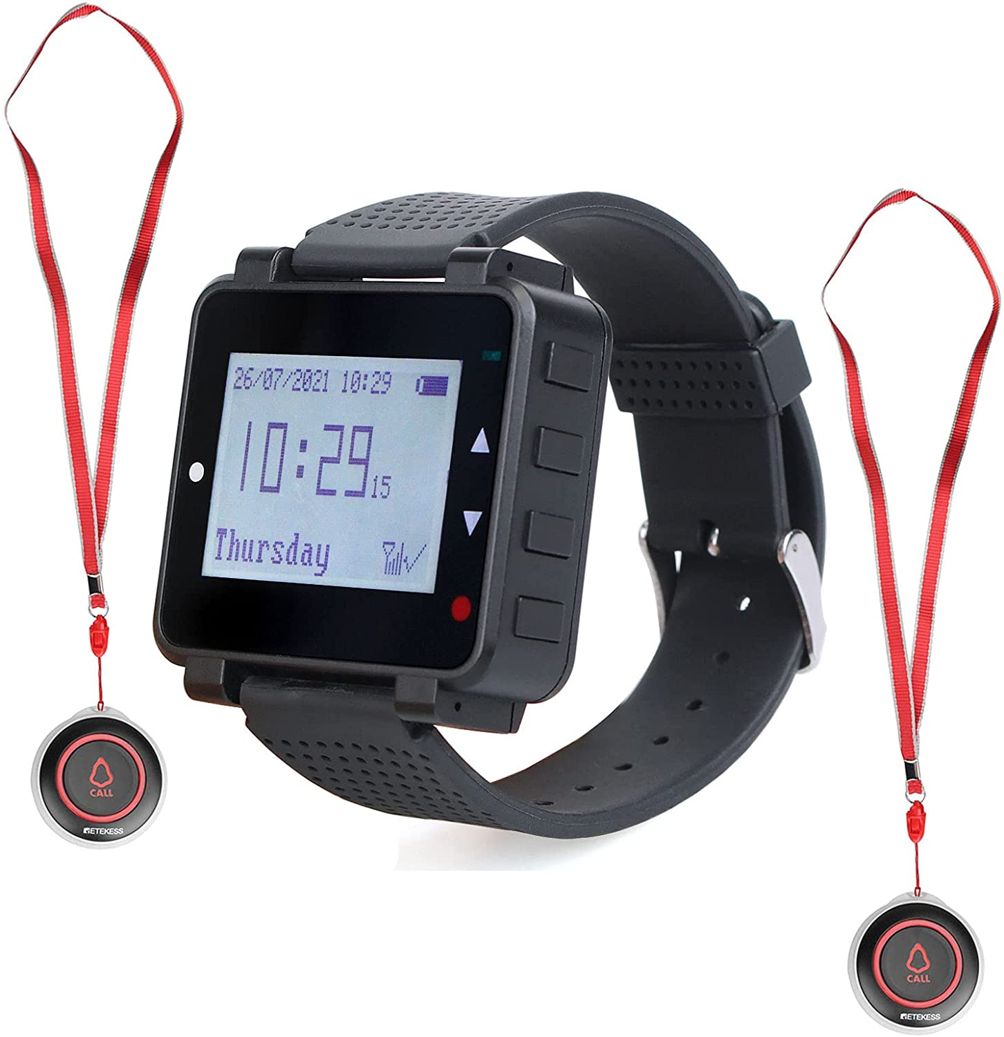 Retekess T128-TD019 Wireless Caregiver Pager Alert System Emergency Call Button with 600mAh Built-in Battery Black