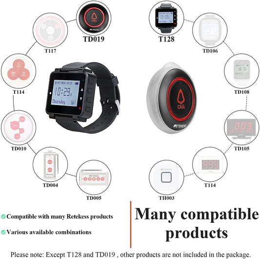 Retekess T128-TD019 Wireless Caregiver Pager Alert System Emergency Call Button with 600mAh Built-in Battery