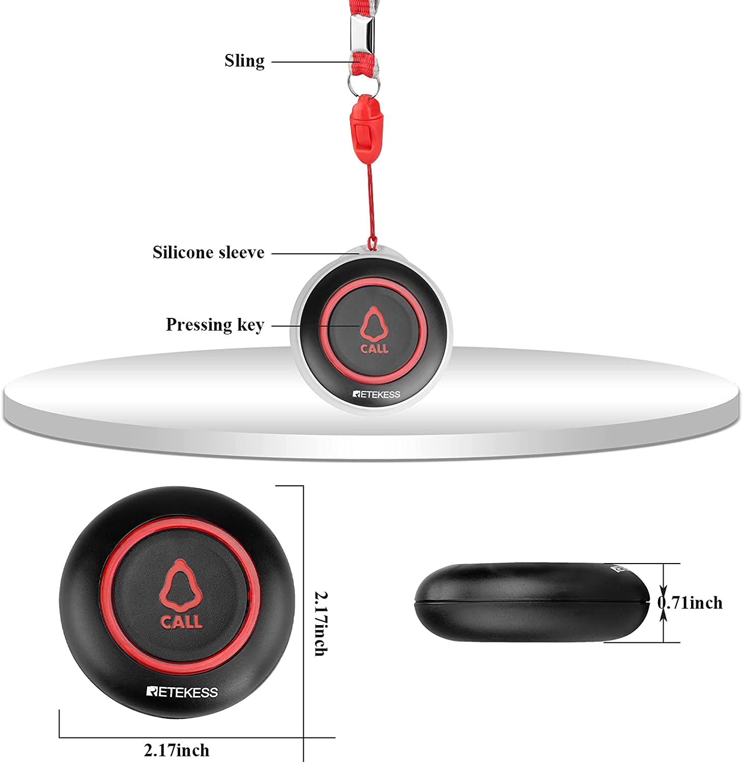 Retekess T128-TD019 Wireless Caregiver Pager Alert System Emergency Call Button with 600mAh Built-in Battery