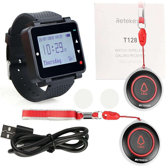 Retekess T128-TD019 Wireless Caregiver Pager Alert System Emergency Call Button with 600mAh Built-in Battery