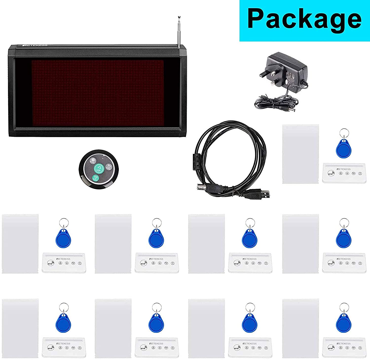 Retekess TD124-TD018 Restaurant Pager System, 9 Pagers Wireless Calling System 4 Prompt Methods, 6-Level Volume Adjustment