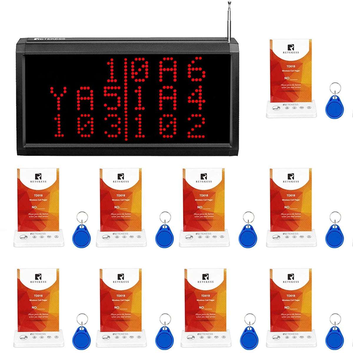 Retekess TD124-TD018 Restaurant Pager System, 9 Pagers Wireless Calling System 4 Prompt Methods, 6-Level Volume Adjustment Black