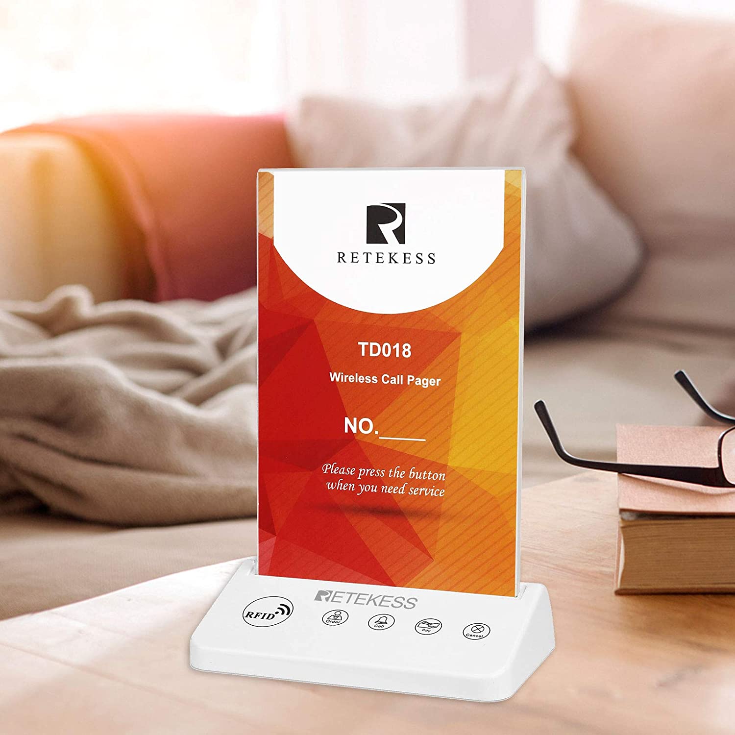 Retekess TD124-TD018 Restaurant Pager System, 9 Pagers Wireless Calling System 4 Prompt Methods, 6-Level Volume Adjustment