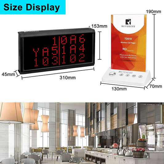 Retekess TD124-TD018 Restaurant Pager System, 9 Pagers Wireless Calling System 4 Prompt Methods, 6-Level Volume Adjustment