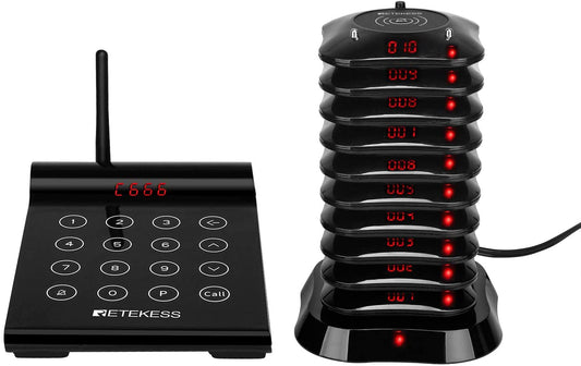Retekess TD164 Pager System. TD164 with 1 Keypad and 10 Pagers
