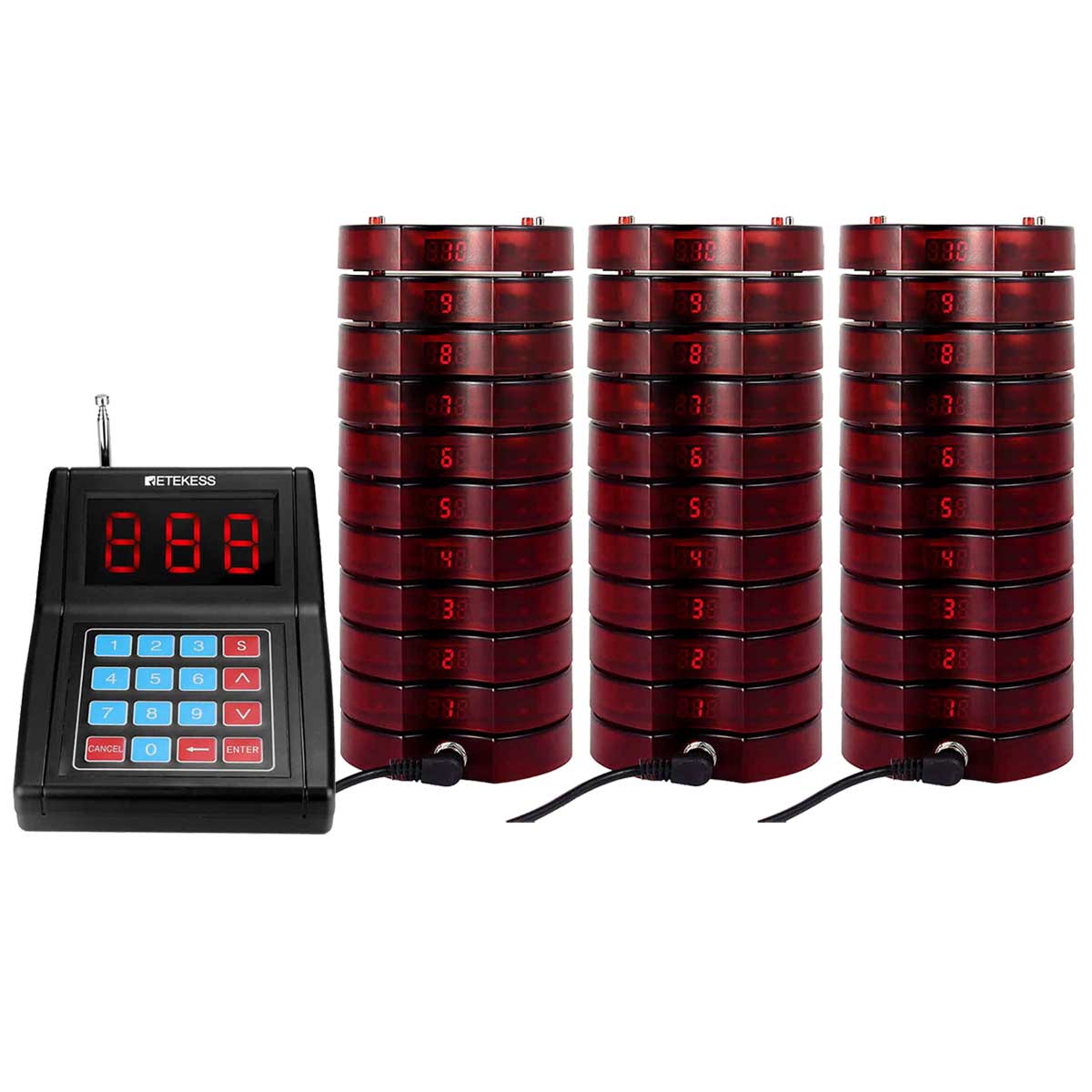 Retekess TD165 Restaurant Pager System, 1 Keypad 30 Pagers Red