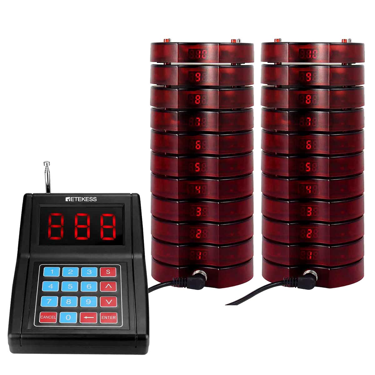 Retekess TD165 Restaurant Pager System, 1 Keypad 20 Pagers Red