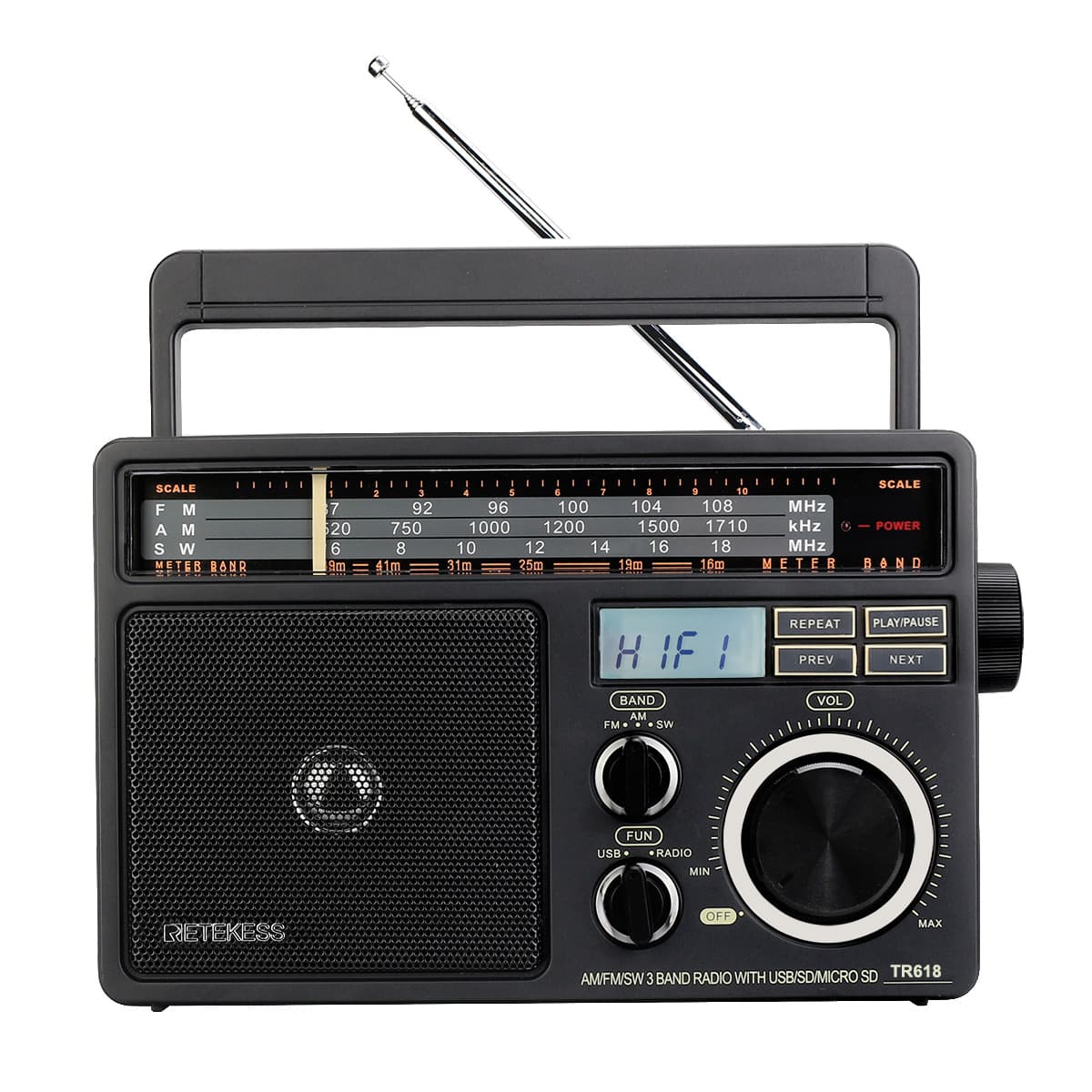 Retekess TR618 Portable Radio, AM FM SW Radio, Analog Short-wave Radio, Support USB, SD/TF Card