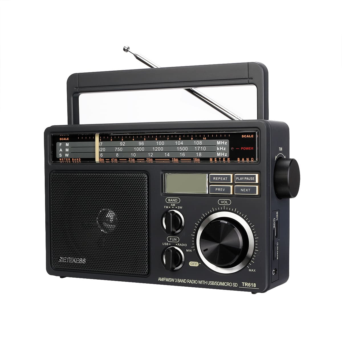 Retekess TR618 Portable Radio, AM FM SW Radio, Analog Short-wave Radio, Support USB, SD/TF Card