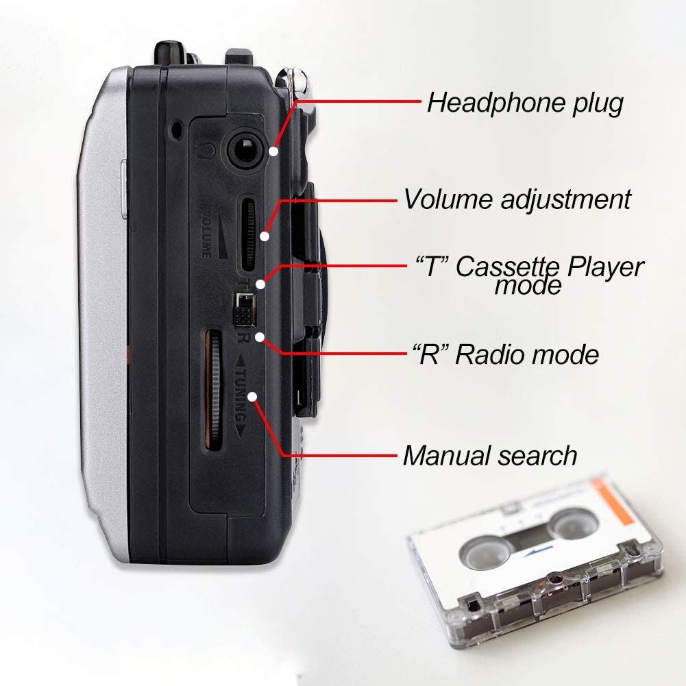 Retekess TR620 Cassette Player Walkman Portable AM/FM Audio Built-in Speaker and Microphone, Suitable for Cassette Collectors