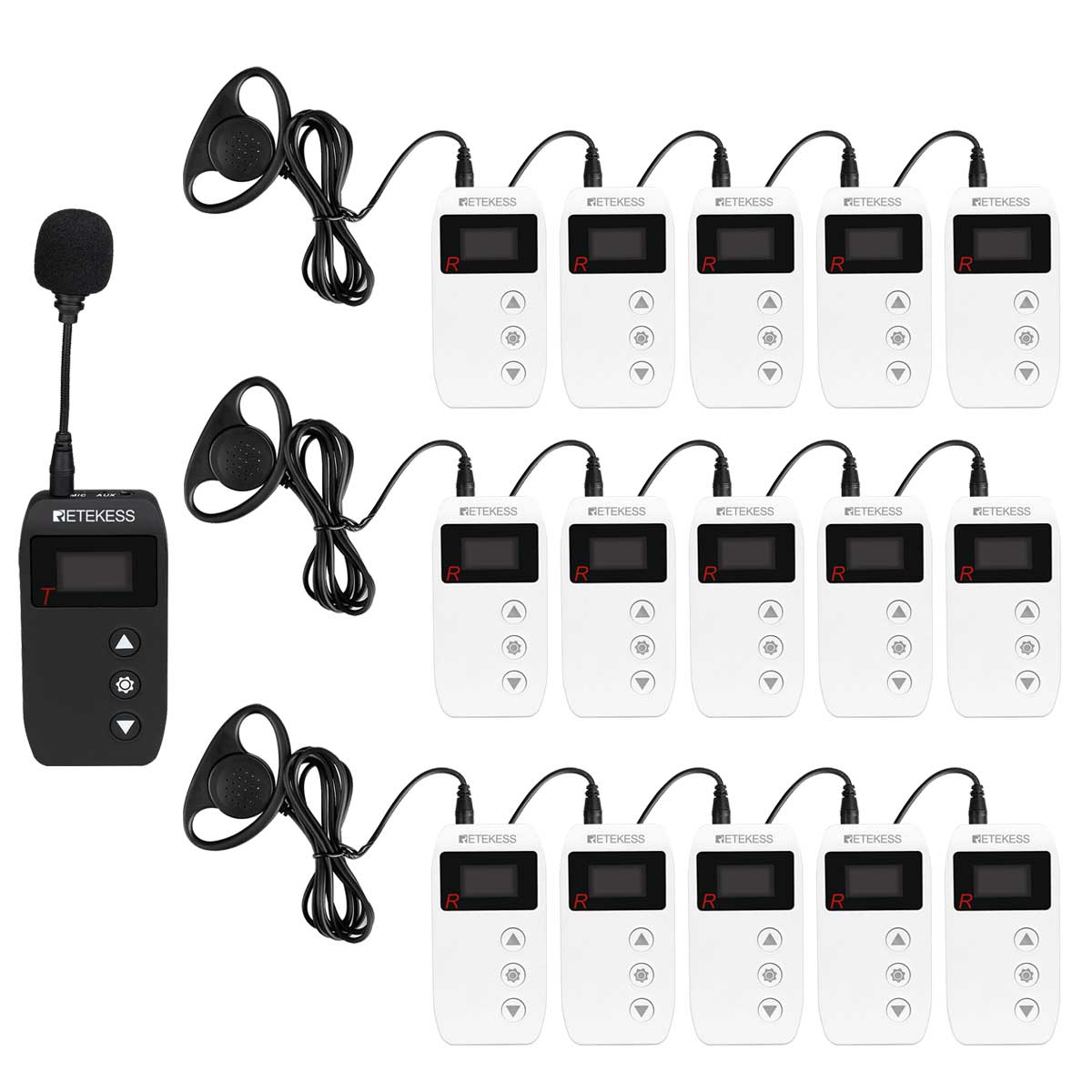 Retekess TT101 Wireless Tour Guide System 1 Transmitter and 15 Receivers