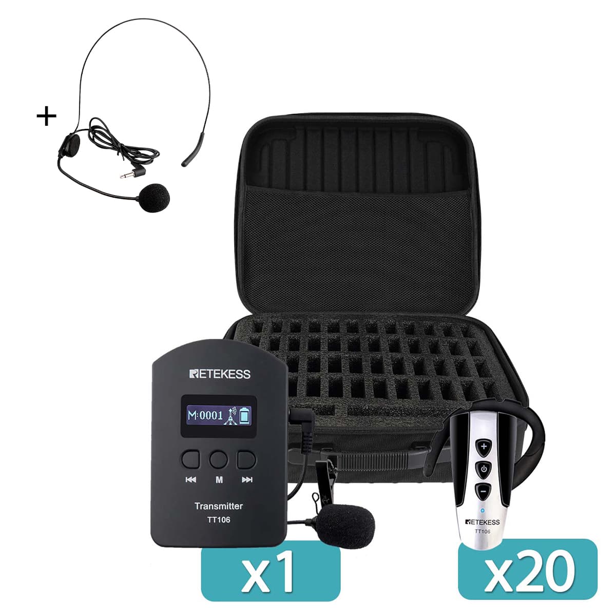 Retekess TT106 Tourist Guide System with Portable Carry Bag 1TX-20RX-1 BAG