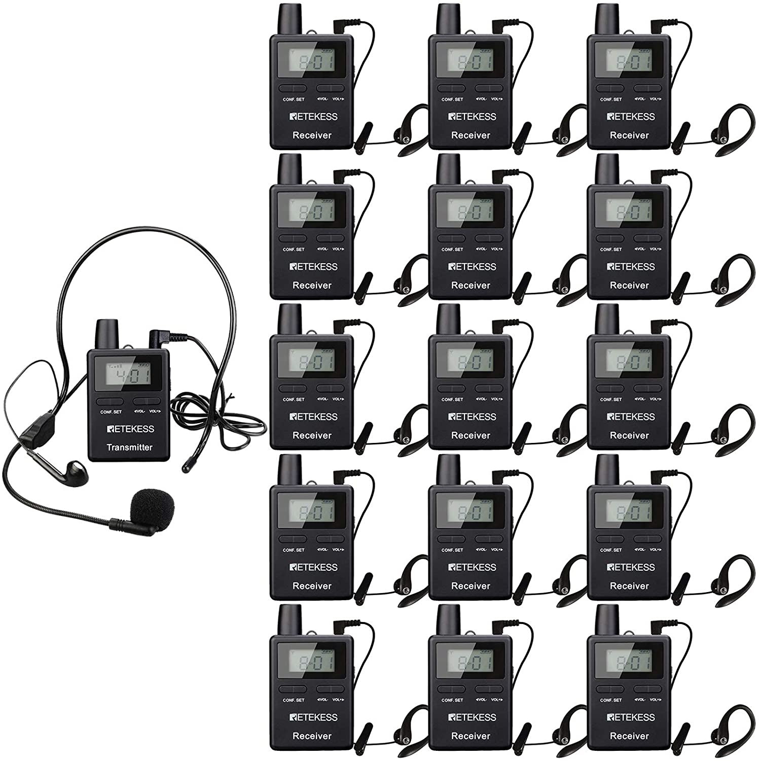 Retekess TT109 Long Range Tour Guide System 1 pc TX + 15 pcs RX