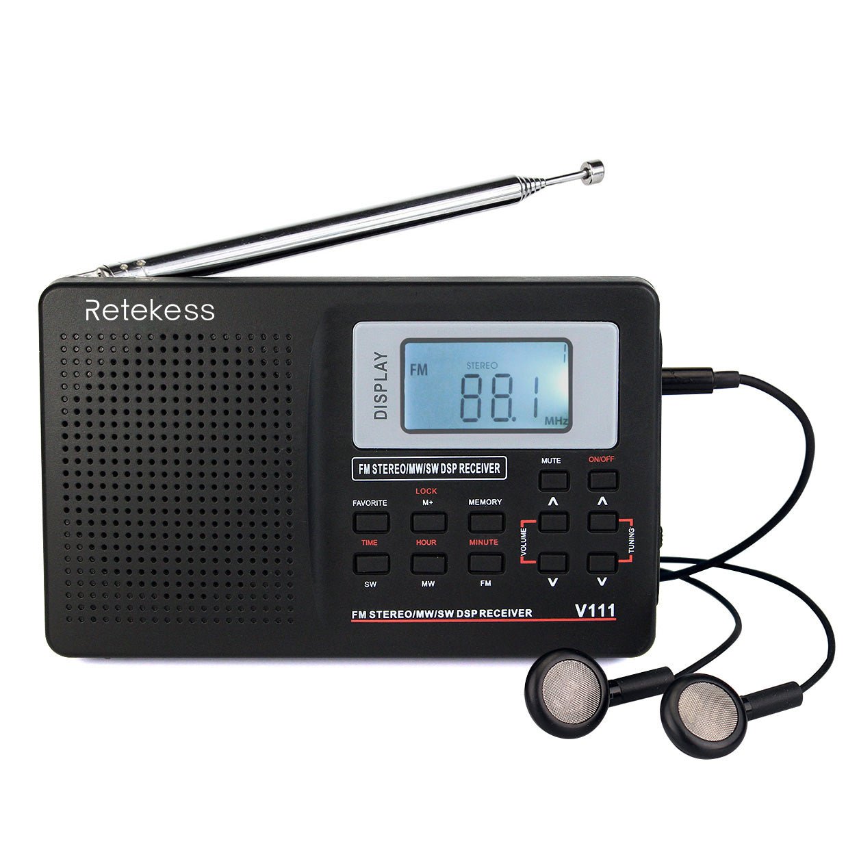 Retekess V111 Portable Radio with Digital Alarm Clock Sleep Timer