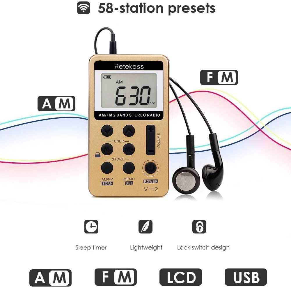 Retekess V112 AM FM Radio with Earphones.