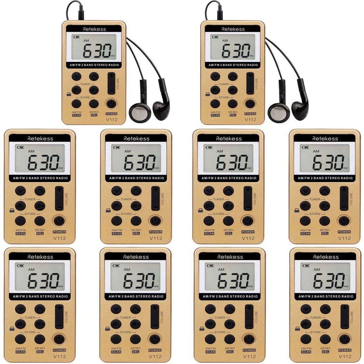 Retekess V112 AM FM Radio with Earphones. Gold