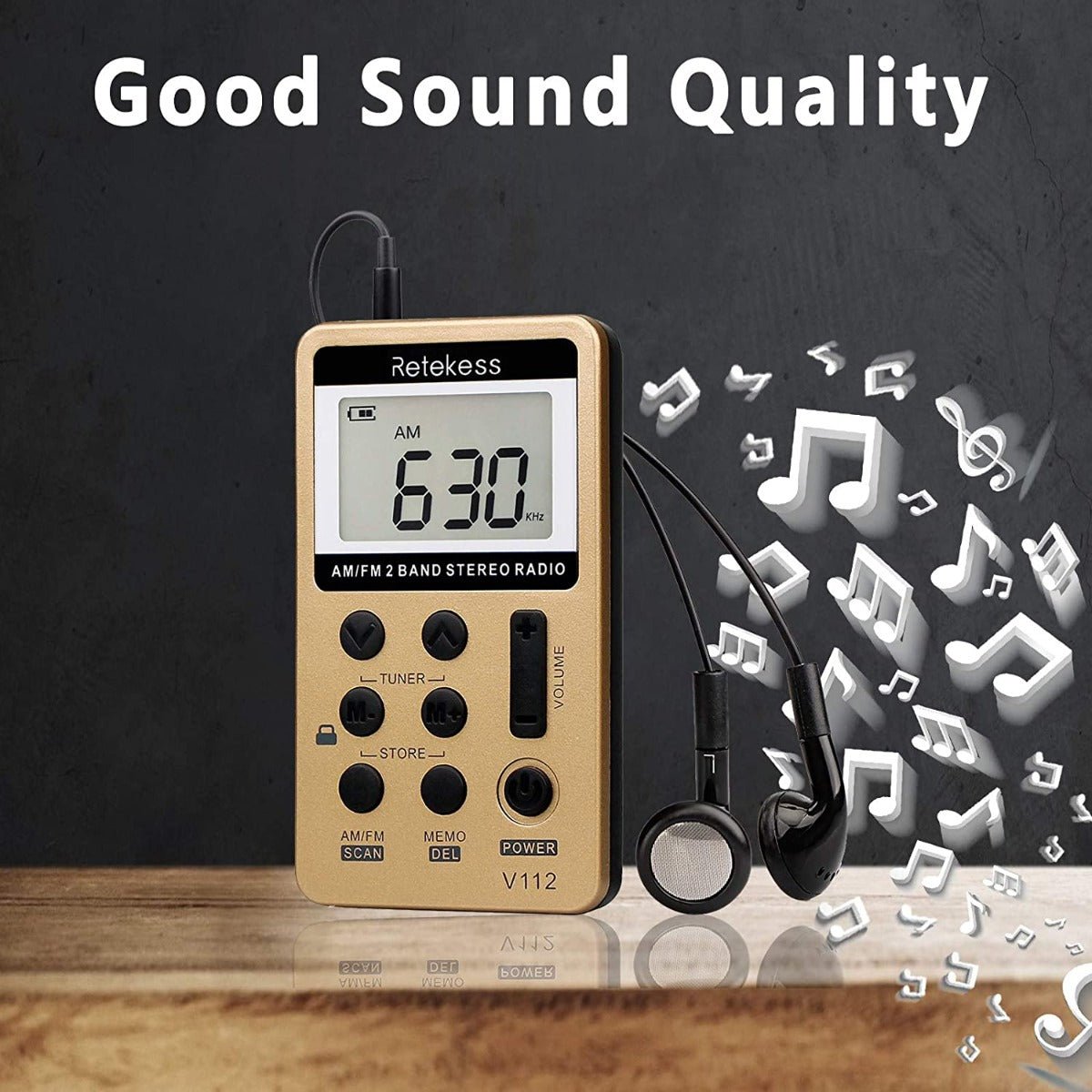 Retekess V112 Pocket Radio with Earphones, AM FM Radio Mini Receiver with Sleep Timer USB Rechargeable Battery