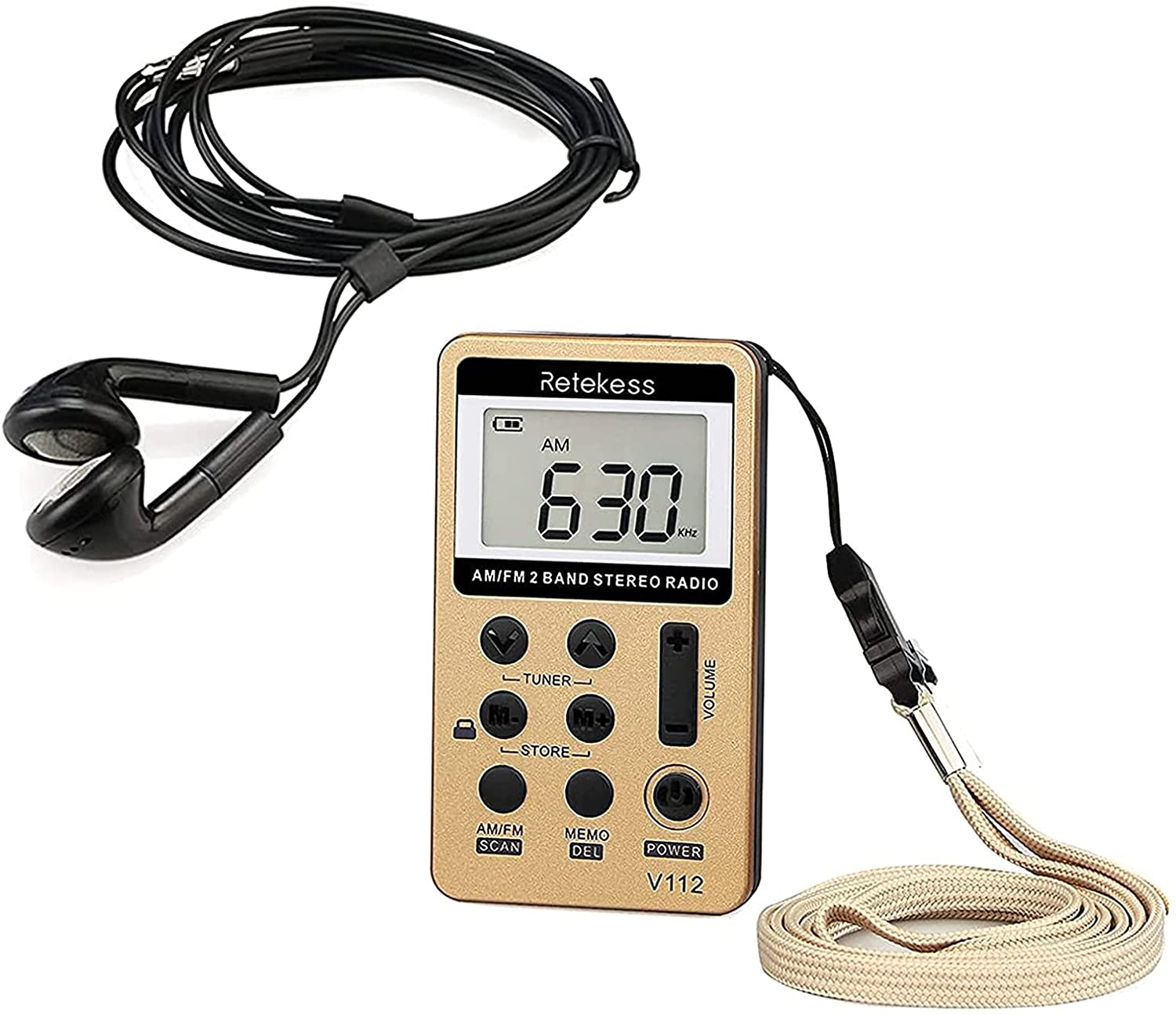 Retekess V112 Pocket Radio with Earphones, AM FM Radio Mini Receiver with Sleep Timer USB Rechargeable Battery