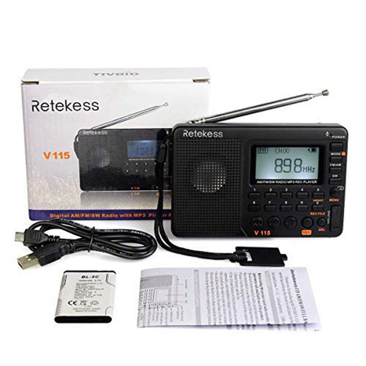 Retekess V115 Portable AM FM Radio with Shortwave MP3 Player