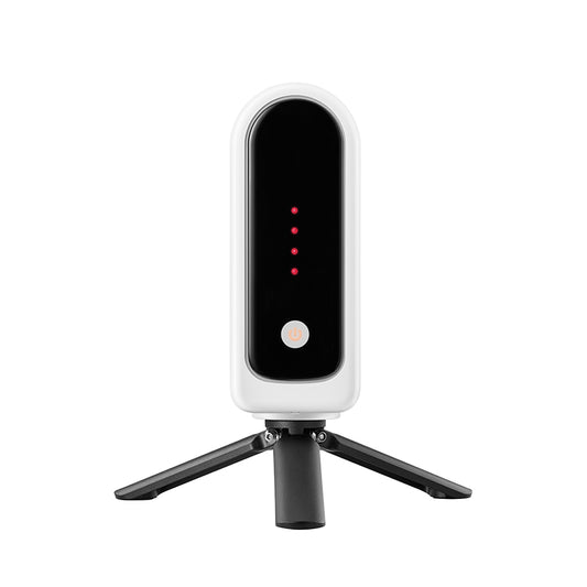 Front view of the Seestar S30 Pro smart telescope showing LED status indicators on the control panel.
