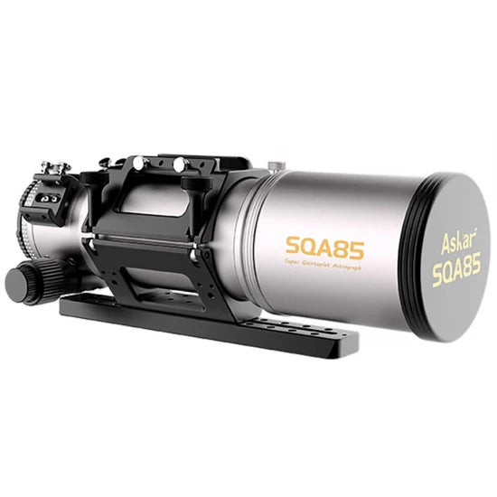Silver telescope with 'Askar SQA85' branding on a white background
