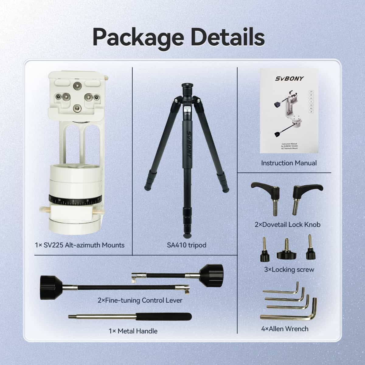 SV225 Adjustable Angle Alt-Azimuth Telescope Mount
