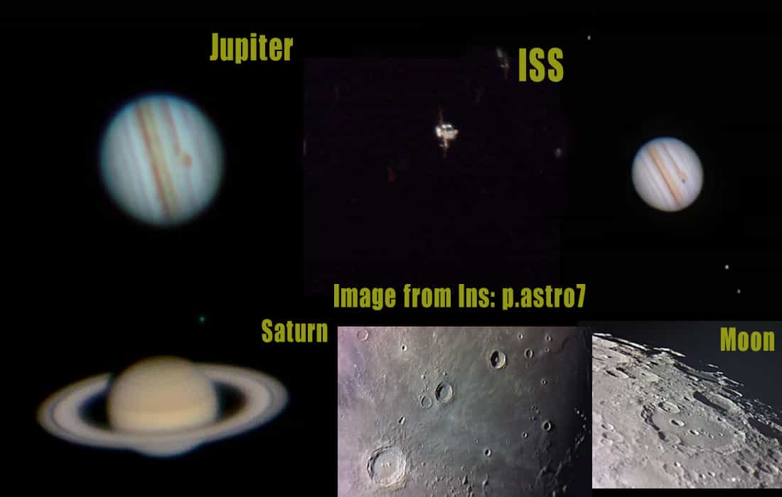 Example images of Jupiter, Saturn, the Moon and the ISS captured using the SVBONY SV105 planetary camera
