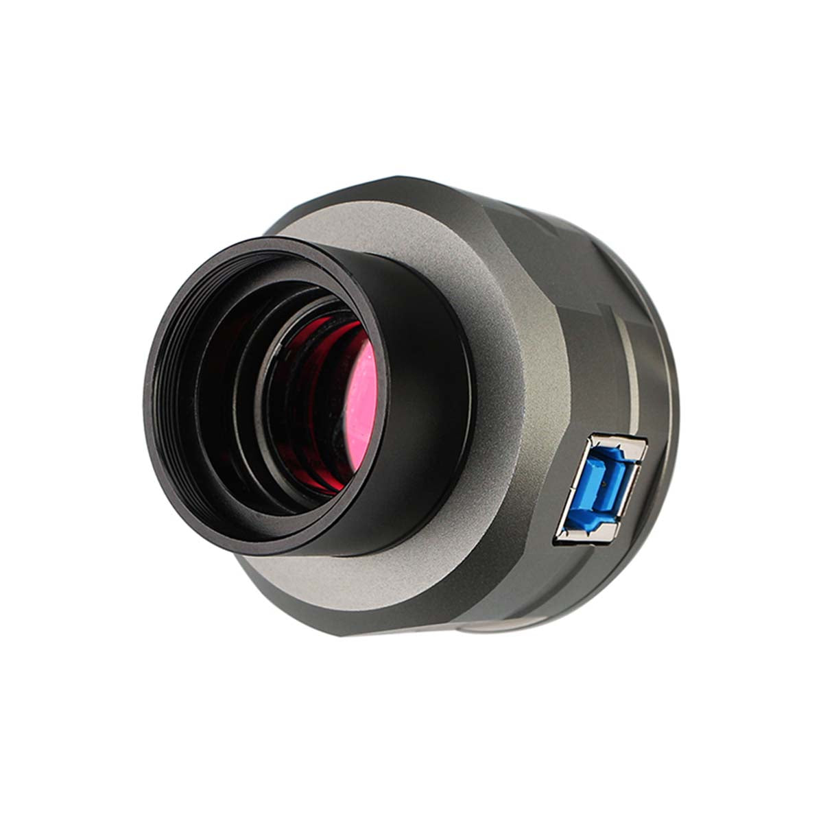 SVBONY SV205 USB 3.0 astronomy camera angled front view showing lens opening and USB port
