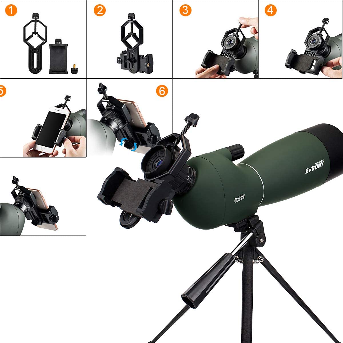Svbony SV28 Spotting Scope with Tripod Phone Adapter 25-75X70, HD Zoom BAK4 Prism MC Optics Lens