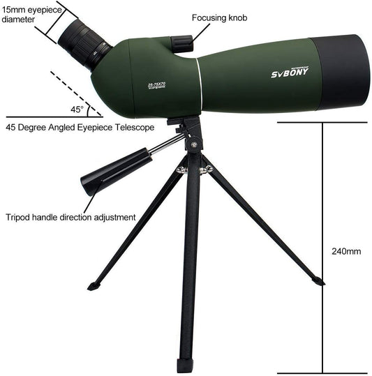 Svbony SV28 Spotting Scope with Tripod Phone Adapter 25-75X70, HD Zoom BAK4 Prism MC Optics Lens