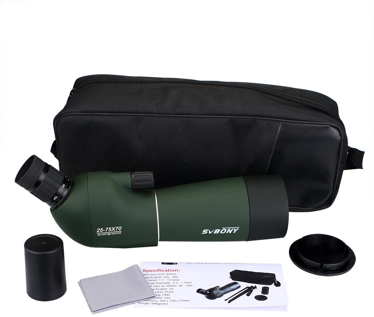 Svbony SV28 Spotting Scope with Tripod Phone Adapter 25-75X70, HD Zoom BAK4 Prism MC Optics Lens