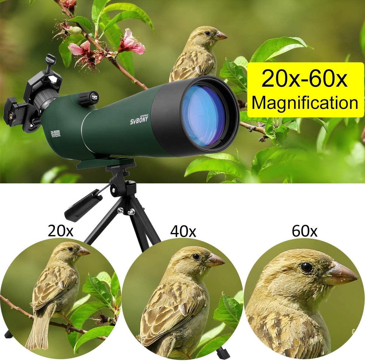 Svbony SV28 Spotting Scopes, 20-60x60 Spotting Scope with Tripod