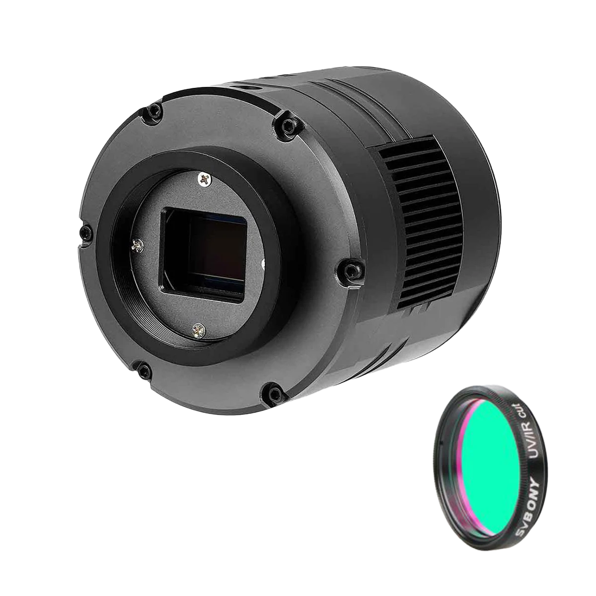 SVBONY SV405CC OSC cooled astronomy camera showing Sony IMX294 sensor with included UV IR cut filter for deep sky astrophotography
