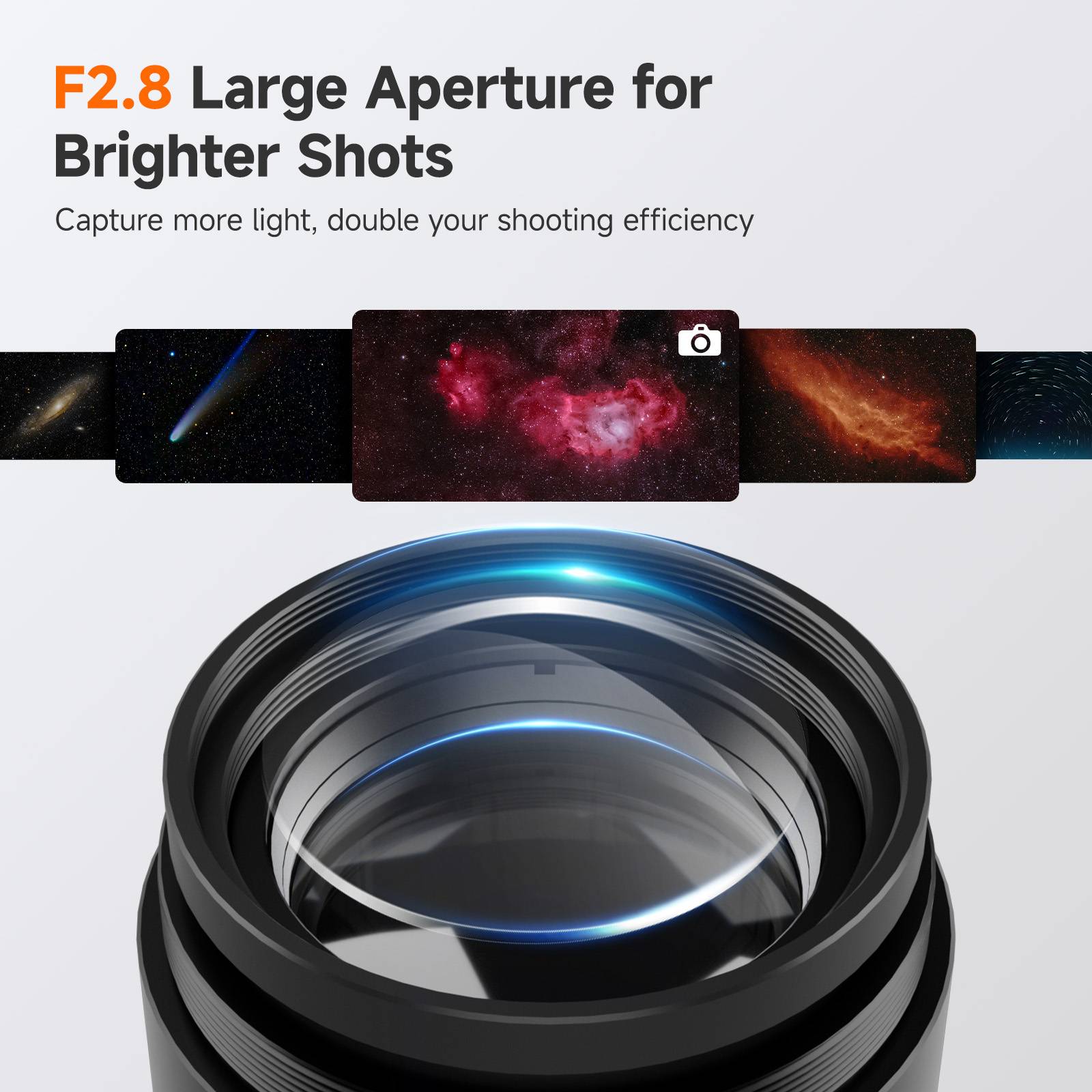 SVBONY SV535 105mm f/2.8 APO astro lens showing large aperture design for brighter deep-sky astrophotography
