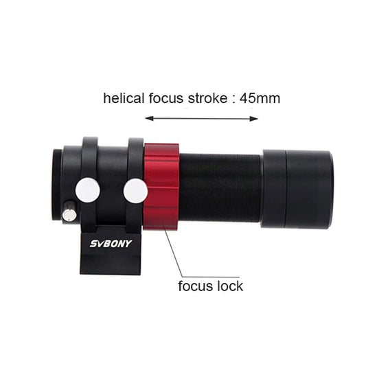 SV165 30mm F4 Mini Guide Scope with labeled features on a white background
