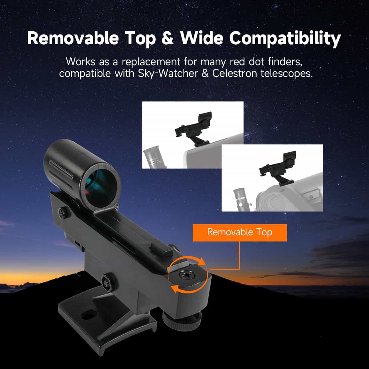 Telescope accessory with removable top on a starry night background