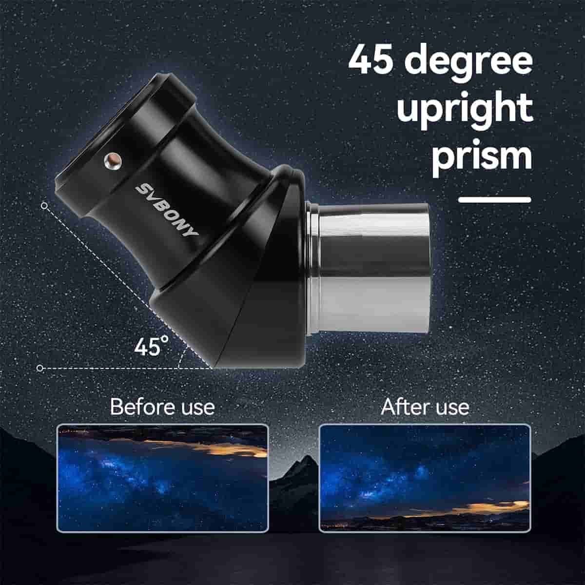 45 degree upright prism with Svbony branding on a starry night background