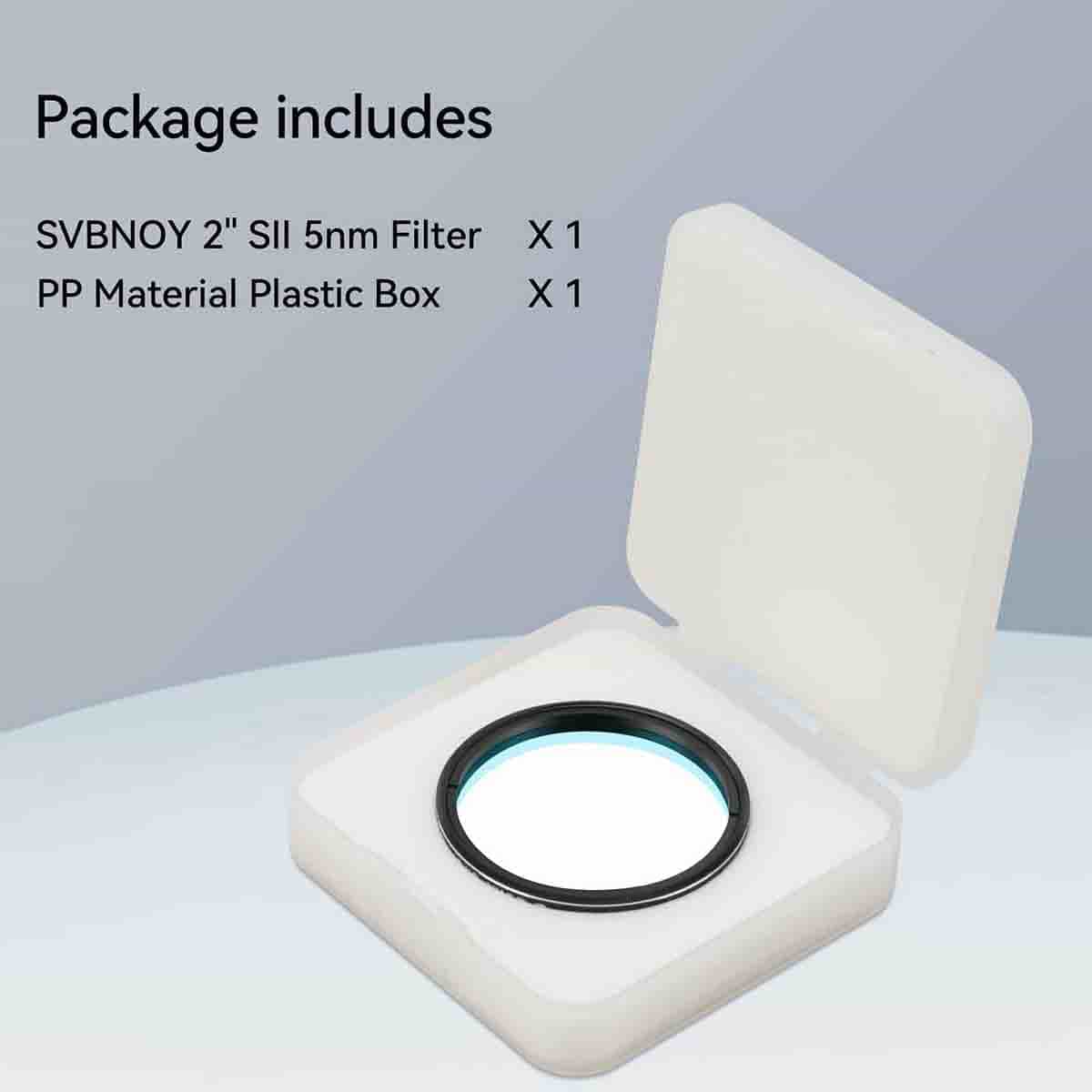 SVBNOY 2" SII 5nm Filter in PP Material Plastic Box on a light gray background