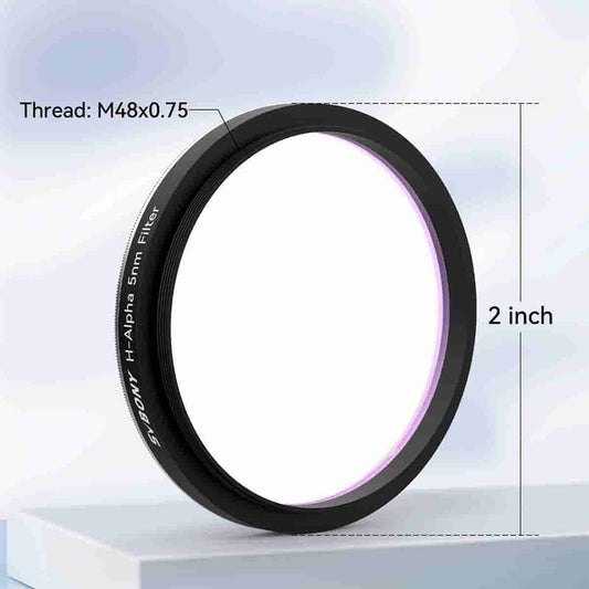  SV227 H-Alpha 5nm Filter 2" lens filter with dimensions and specifications on a light background