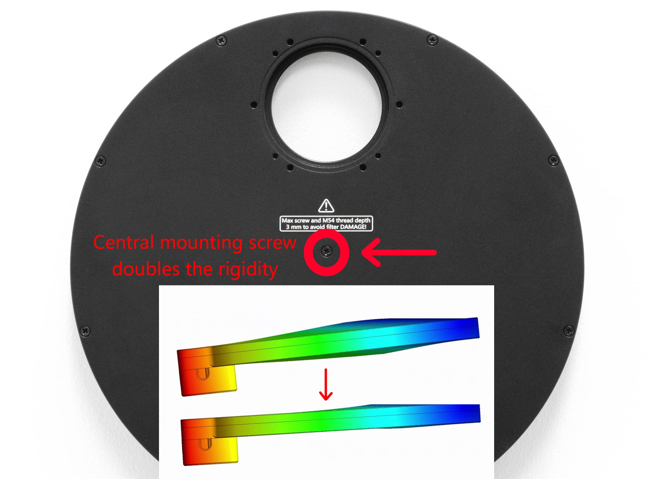 Wanderer Astro Snowflake filter wheel showing central mounting screw that increases structural rigidity
