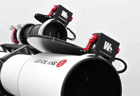 Two WandererCover V4-EC IR motorised flat panels installed on telescopes for automated astrophotography
