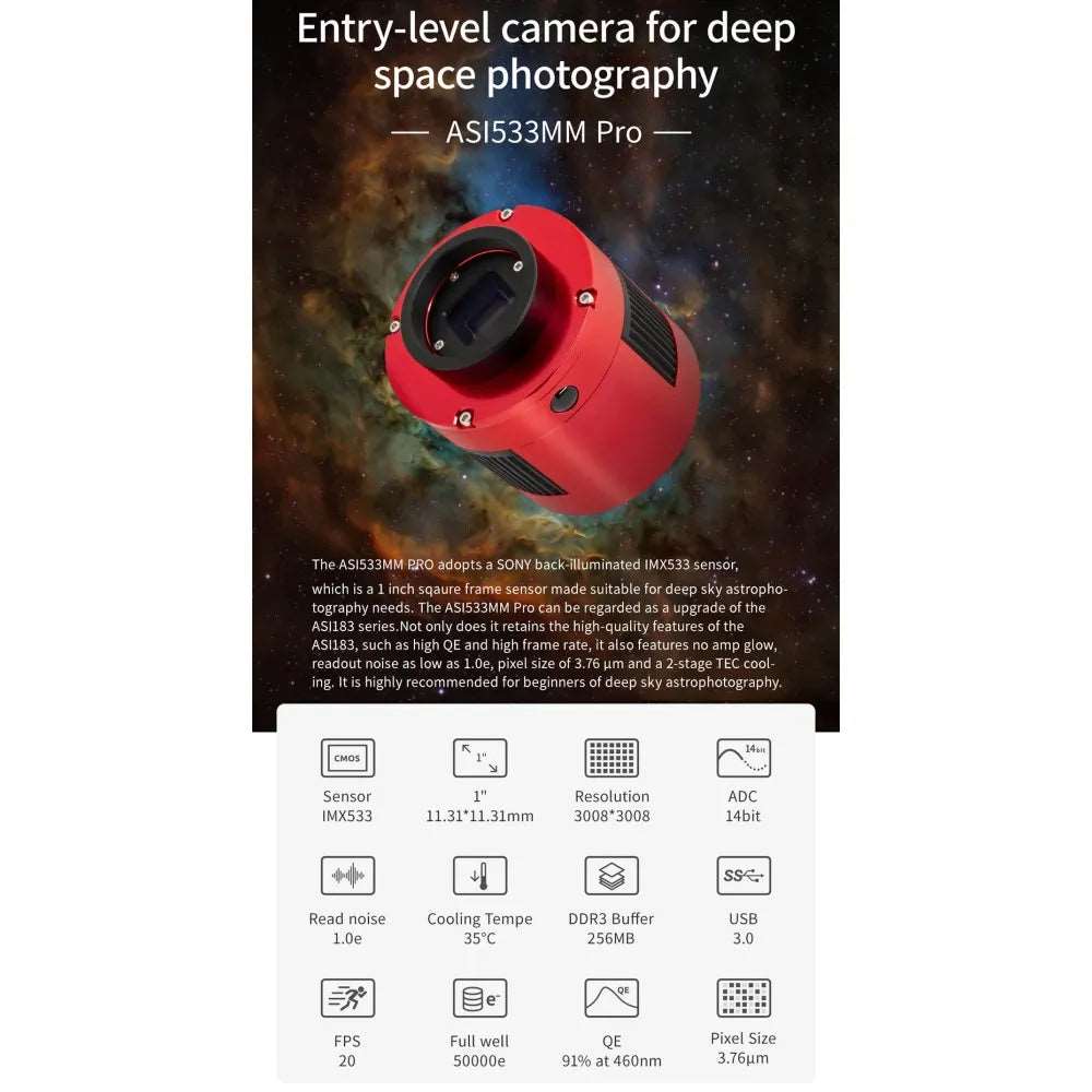 ZWO ASI533MM-PRO: Cooled Monochrome Deep Sky and Planetary Camera