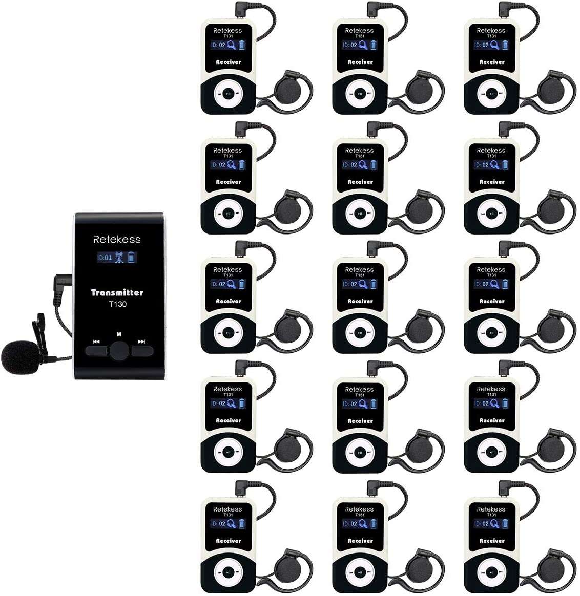 Retekess T130 Tour Guide System Equipment For Group Translation 1 Transmitter and 15 Receivers